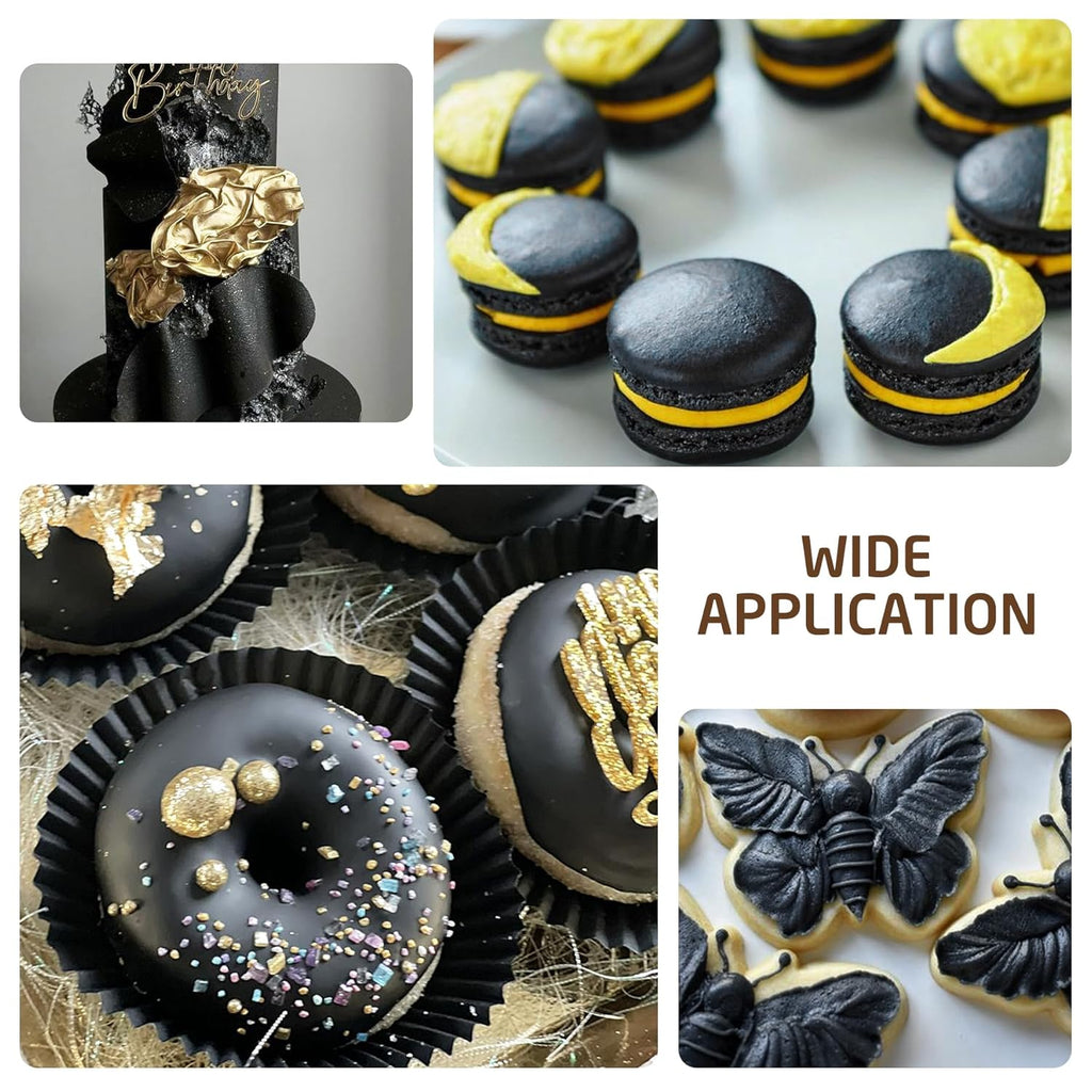 Edible Glitter Paint - 2 fl.oz Food Grade Metallic Glitter Cake Paint for Cake Decorating, Baking, Cupcakes - Shimmer Art Decorative Liquid Edible Paint Food Coloring for Fondant, Donuts (Black)