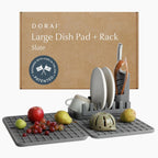 Dorai Home Collapsible Dish Drying Rack and Stone Dish Pad – Large Foldable Drying Rack with Instant - Dry Stone Mat –Space-Saving Drainer Rack for Kitchen Counter - 24.6" x 16.5", Slate