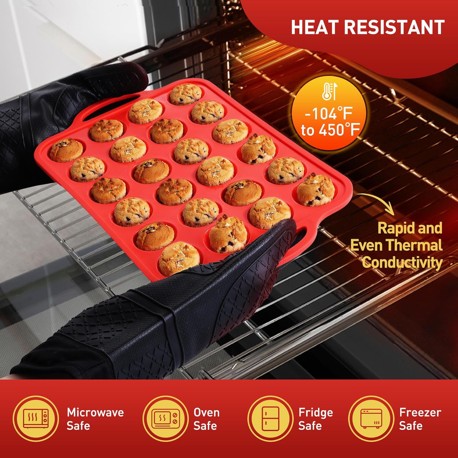 2 Packs 24 Cups Silicone Muffin Pan with Metal Reinforced Frame Mini Size Cupcake Pan Tray Egg Bites Silicone Circle Cookie Molds Muffin Tin Tart Pans Baking Sheet Set for Breakfast Sandwiches