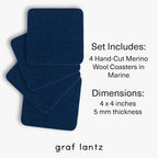 Graf Lantz - Bierfilzl Merino Wool Square Coasters Set of 4 - Marine (4"x4"x5mm) - Absorbs 30% of Weight - Natural German Wool - Heat Resistant, Sustainable, Reusable - Home Decor, Coffee Table Decor