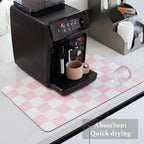 Checkered Dish Drying Mat for Kitchen Counter, Coffee Bar Station Accessories, Retro Cute Aesthetic Girly Women Modern Absorbent Drainer Mat Kitchen Drying Mat Easy Clean, Pink 16" x 24"