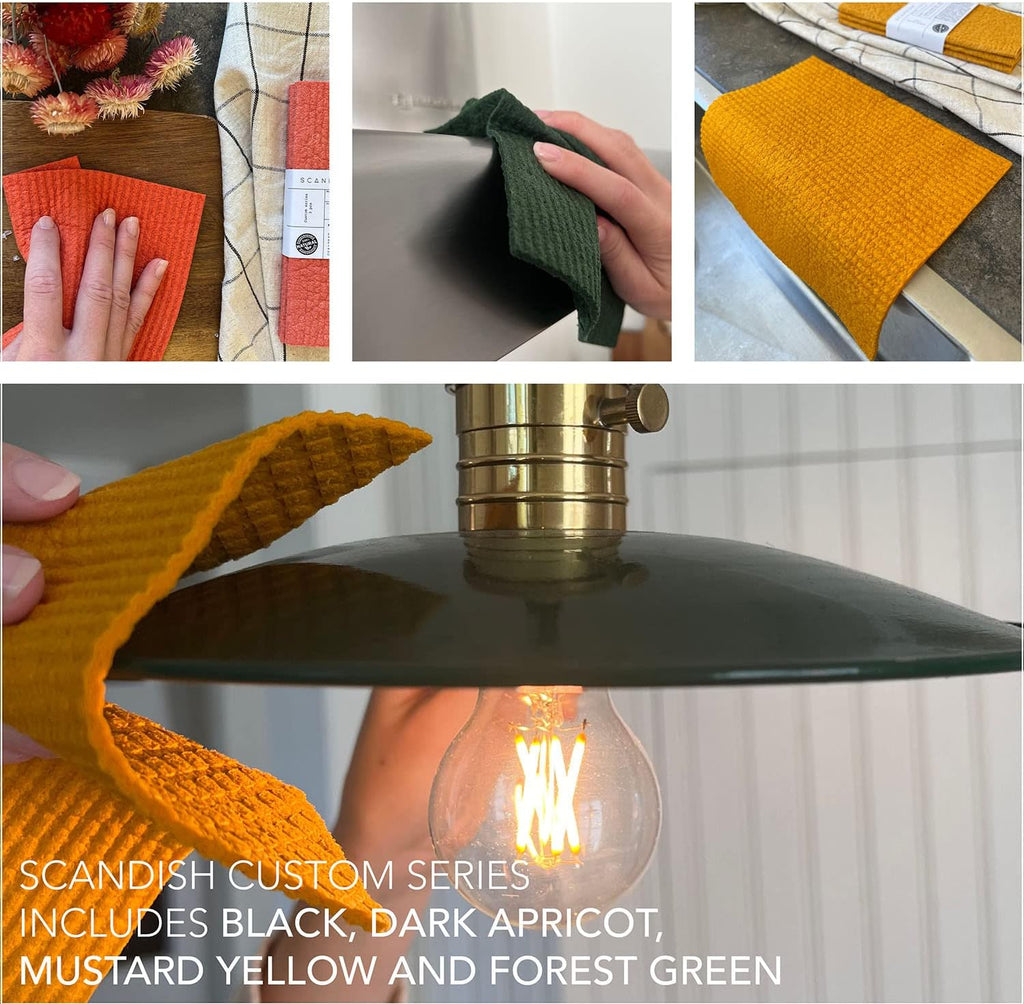 Black Swedish Dishcloths for Kitchen - Set of 3 Swedish Dish Cloths | Swedish Dish Towels Made in Sweden | Reusable, Compostable Black Dishcloths for Kitchen