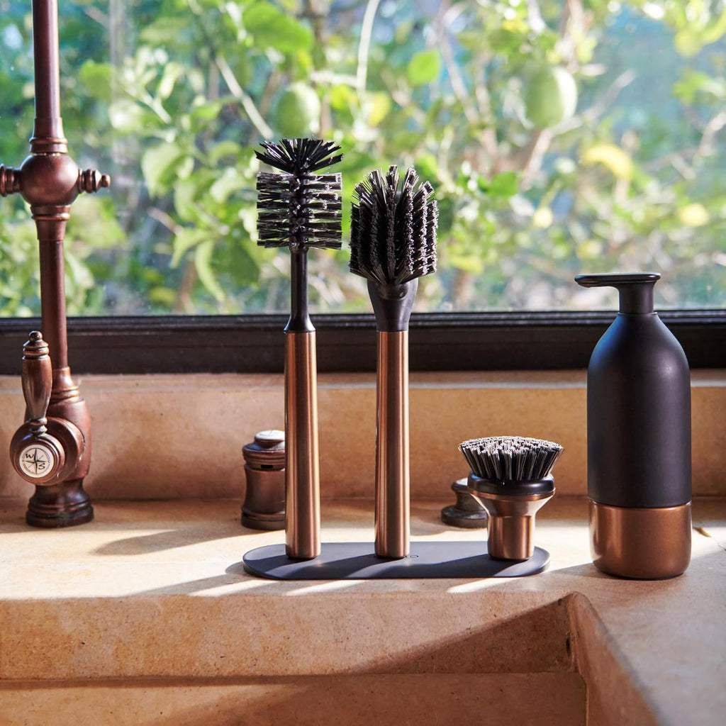 Ionic Brush Set, Magnetized to Stand Upright, Stainless Steel with Replaceable Heads, Bronze