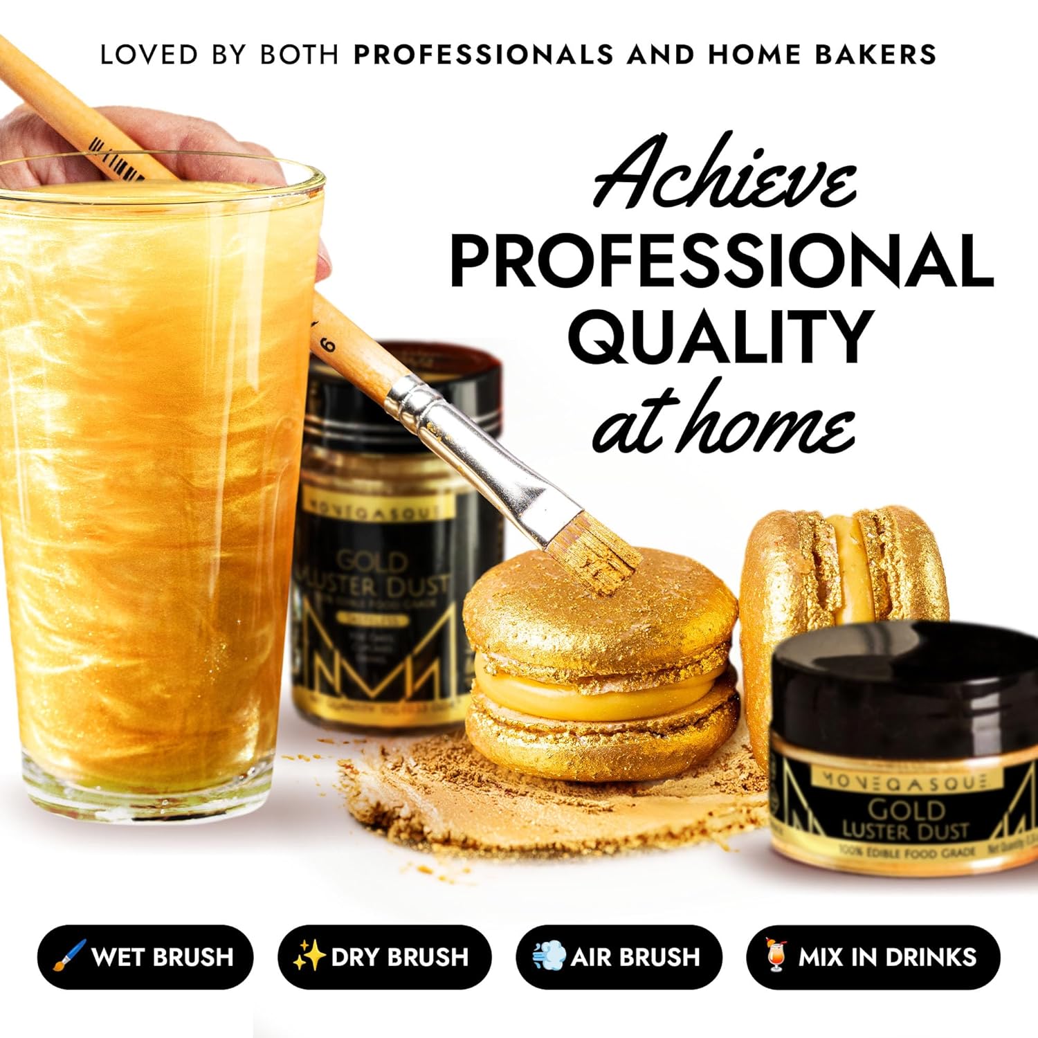 MONÉGASQUE Gold Edible Glitter for Drinks 7g – Edible Glitter for Cakes & Cocktails - Gold Luster Dust for Cocktail, Cake Decorating, Food Decorations Sprinkles Spray - Drink Shimmer Powder