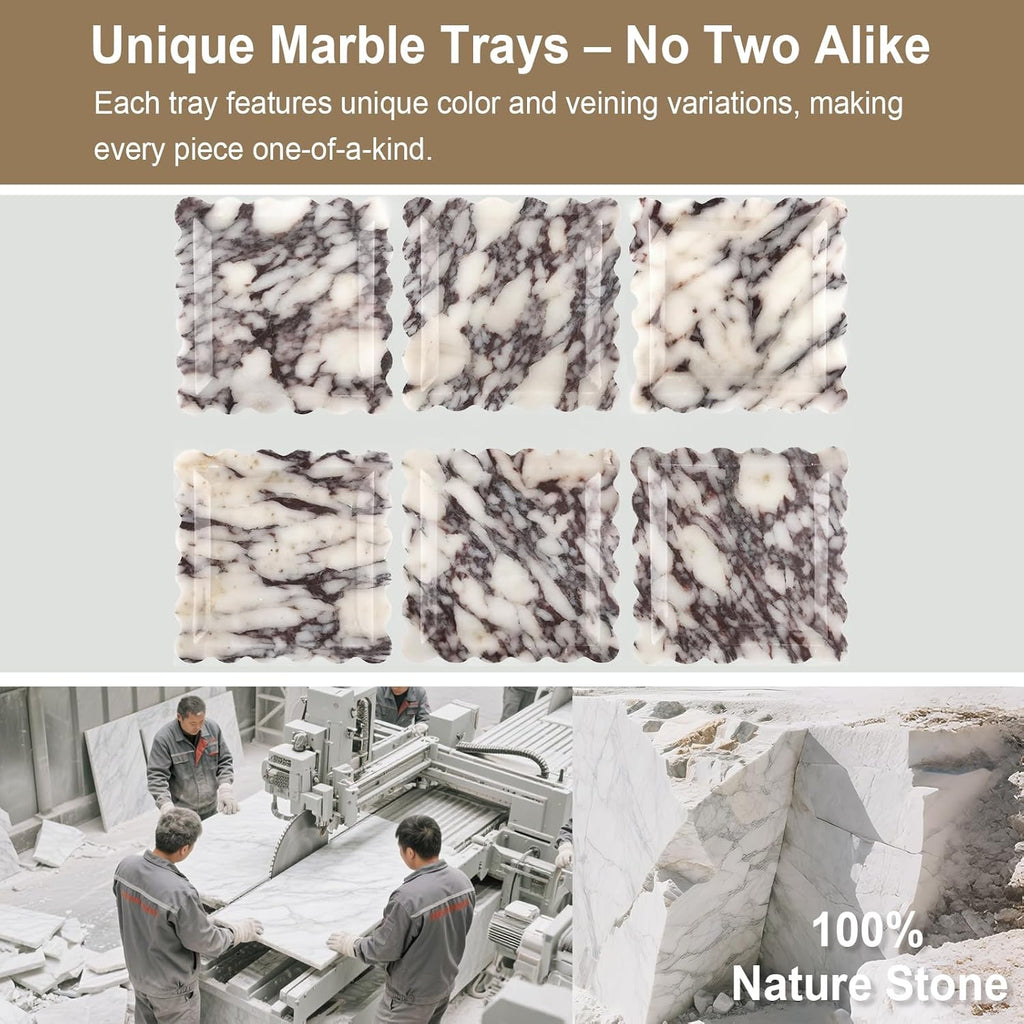 Natural Marble Vanity Tray - Moujings Genuine Marble Perfume Tray for Bathroom Decor, Stone Bathroom Vanity Organizer Tray for Kitchen Counter, Candles, Jewelry, Coffee, Makeup, Key