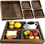 Rustic Wooden Serving Trays with Handle, Serving Platters, Charcuterie Board Set of 5 Nesting Food Trays for Serving Food, Home Decor/Breakfast/Coffee Table/Butler/Ottoman/Bed Tray