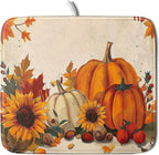 Happy Thanksgiving Day Harvest Dish Drying Mat for Kitchen Counter,Sunflower Maple Leaves Pumpkin Drying Mat 16 x 18 Inch with Absorbent Reversible Microfiber Dish Drying Pad for Coffee Bar