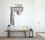 HBCY Creations Rustic Wall Mounted Coat Rack with Shelf - Solid Wood 24" Entryway Shelf with 5 Coat Hangers. Perfect Touch for Your Entryway, Mudroom, Kitchen, Bathroom and More, Whitewash