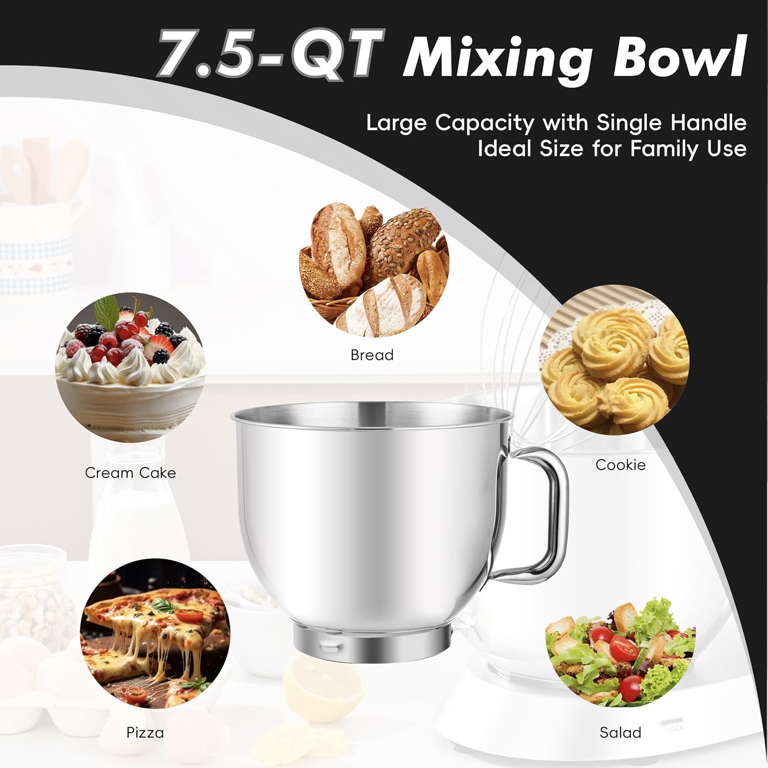 Kitchen in the box Stand Mixer, 900W 7.5QT Kitchen Electric Mixer, 6-Speed Tilt-Head Food Mixer for Baking with Dough Hook,Wire Whip,Beater (Black)