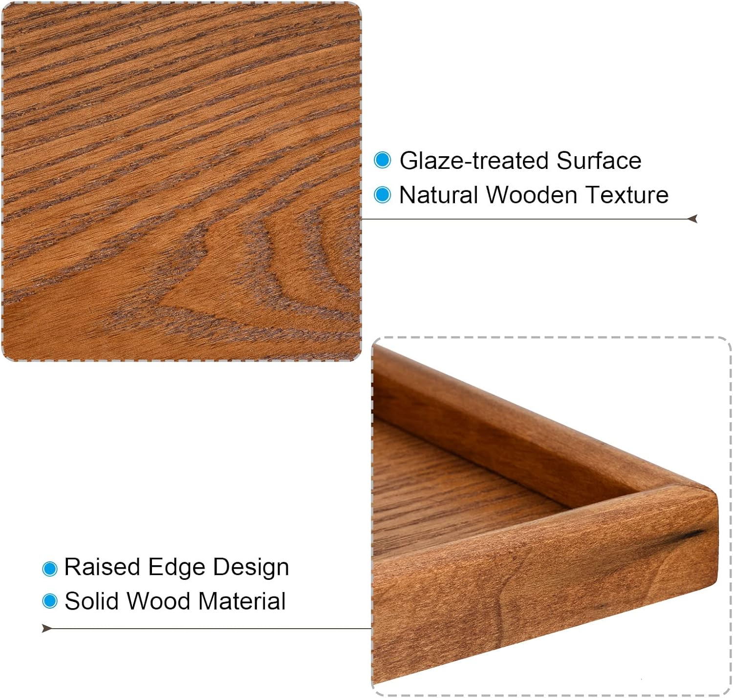 PATIKIL Wood Serving Tray 30x20cm/12x8 Inch Outer Base, Rectangular Decorative Platter for Home Decor Kitchen Table Candle Holder, Brown