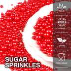 Red Pearl Sugar Sprinkles for Cake Decorating, Mix Size, Edible Candy Pearls Cupcake Toppers, Baking Edible Cake Decorations for Kid's Birthday Christmas Wedding Party, 150g/5.29oz