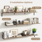 Fun Memories Deep Floating Shelves, 55W x 8D Floating Shelves Set of 2, Wall Mounted Shelf with Metal Brackets, Rustic Wood Wall Shelf for Bathroom, Kitchen and Living Room, Grey