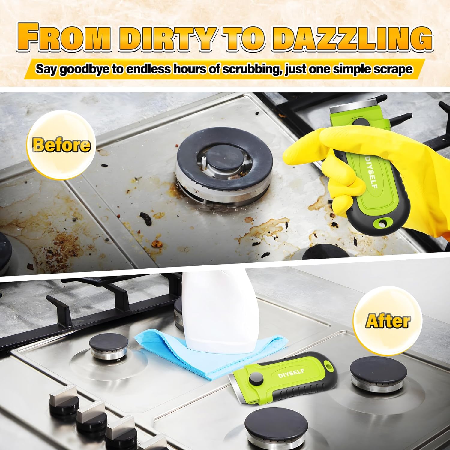 DIYSELF 2 Pack Razor Blade Scraper with 30 Pcs Spare Blades, Heavy Duty Scraper Tool, Scraper for Cleaning, Glass Top Stove, Paint Scraper, Razor Scraper, Glass Scraper, Oven Scraper