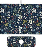 2Pcs Dish Drying Mats Faucet Mats Sets Large Size Coffee Mats Sink Faucet Mat Splash Guard for Kitchen Counter Bathroom Sink Coffee Bar Kitchen Decor (Cute Wildflowers, 18"x24" 15" x 5.5"Set)