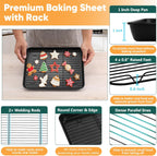 P&P CHEF Baking Oven Sheet Pan with Rack for Cookie, Nonstick Oven Tray and Cooling Rack for Baking & Roasting, Easy Clean, Black, 12.4 x 9.7 Inch