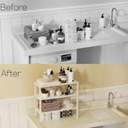 Heavy-Duty Adjustable Metal Shelf Organizer - Expandable & Stackable Pantry Storage Rack for Kitchen, Bathroom, RV, Cabinets(1 Pack/White, Medium)