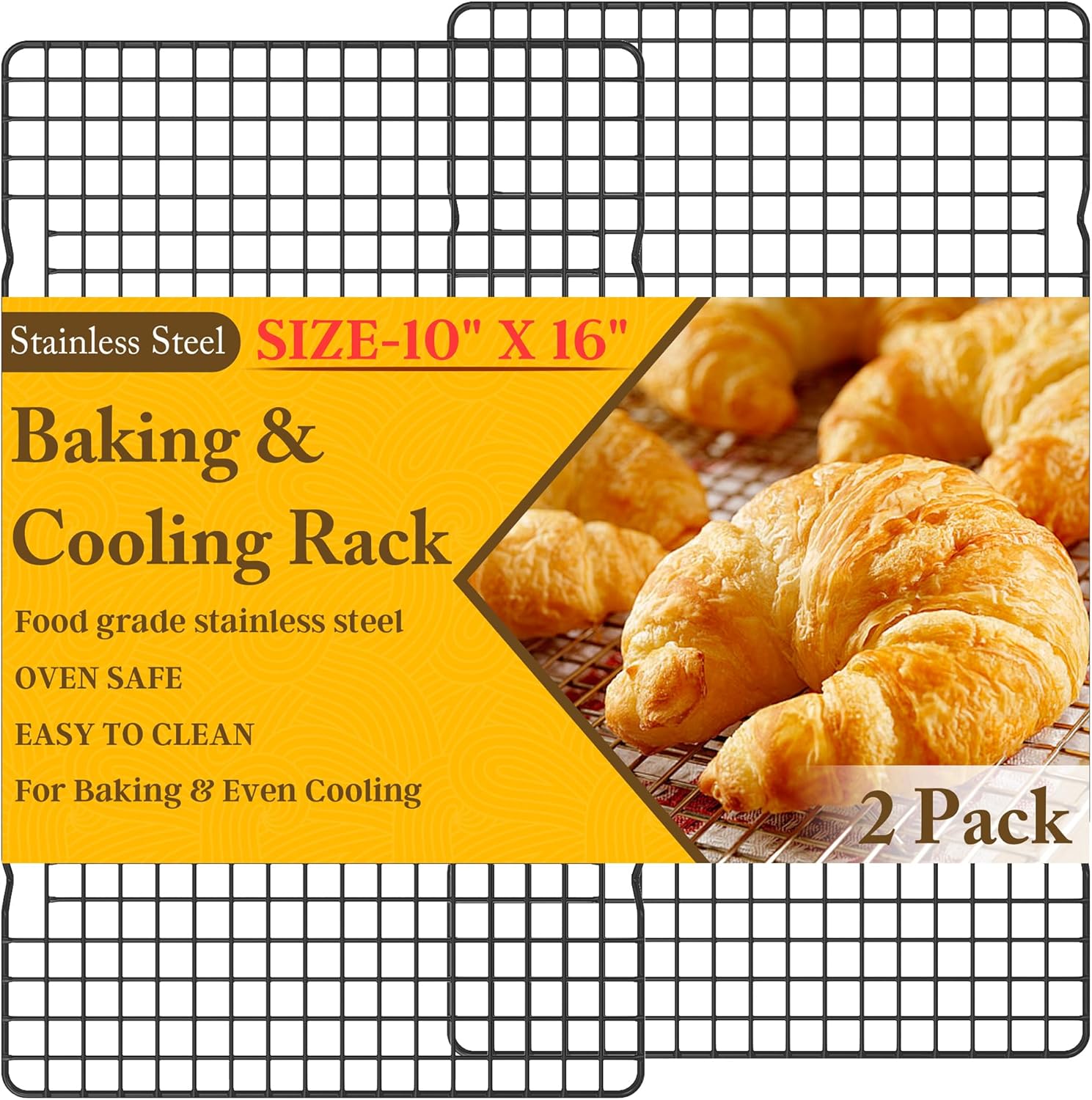 2PCS Cooling Racks for Cooking and Baking - 10" x 16"Heavy Duty Stainless Steel Wire Rack for Baking, Grilling, Roasting - Oven & Dishwasher Safe - Fits Half Sheet Pan（Black）