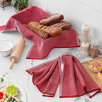 Homaxy Premium Kitchen Towels(18”x 28”, 6 Pack), Large Cotton Kitchen Hand Towels, Flat and Terry Dish Towels, 380 GSM Highly Absorbent Tea Towel Set with Hanging Loop, Red