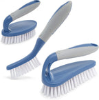 Scrub Brush Set of 3pcs - Cleaning Shower Scrubber with Ergonomic Handle and Durable Bristles - Grout Cleaner Brush - Scrub Brushes for Cleaning Bathroom/Shower/Tile/Kitchen/Floor/Bathtub/Carpet, Blue