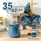 Ceramic Kitchen Canister, Large Food Storage Jar with Aritight Lid for Coffee,Tea,Sugar,Flour,Cookie,Candy,Cereal,Dog Treat, 35 oz Coffee Canister for Kitchen Countertop, Blue