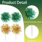 40 PCS Foil Firework Cupcake Toppers Fireworks Cupcake Picks Sparkle Tinsel Cake Decorations Cocktail Fruit Toothpick for Firework Theme Birthday Wedding Graduation Party Decor Supplies Gold Green