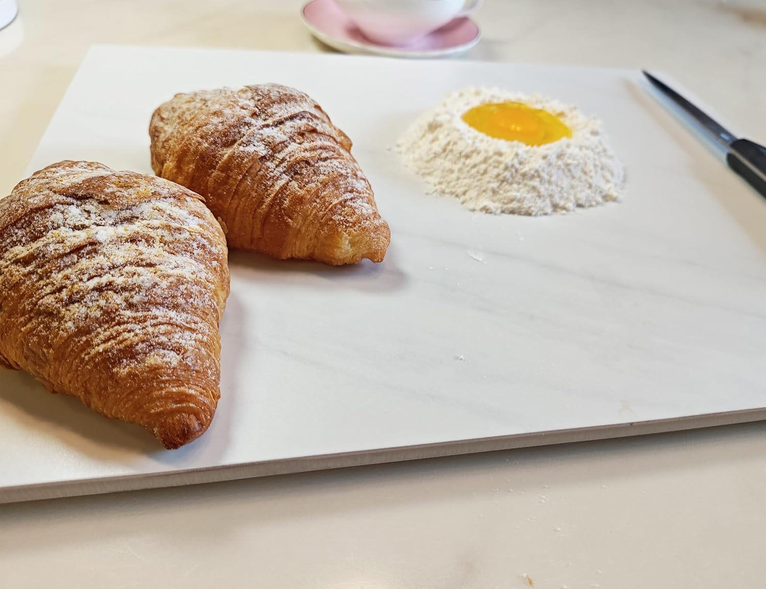 Multi-Purpose Pastry Marble Design Stone Tray Cutting Board Slab 16” x 12” with Non-Slip Feet,Stone Cheese Pastry Board,Marble Serving Tray, Heat Resistant, Easy to Clean (G16, 16 * 12)