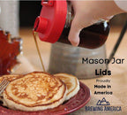 Brewing America Creamer Jar with Pouring Lid and 1 Pint (16 oz) Azure Mason Jar, Red Wide Mouth Pour Lid for Milk, Sugar, and Cream, 1-Pack