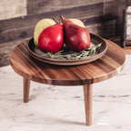 Acacia Wooden Round Footed Serving Board - Pedestal Riser Cake Stand with Removable Legs - Charcuterie Tray Cheese Bread Fruit Vegetable Platters - Plant Holder Set 12 X 6 inches