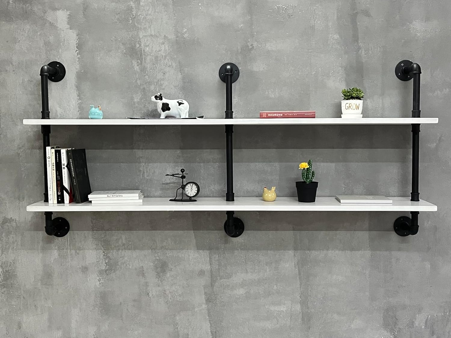 Industrial Pipe Shelving Rustic White Pipe Wall Shelves Industrial Shelves with Wood Planks Floating Shelves 60 Inch Farmhouse Bathroom,Kitchen Shelving Wall Mounted