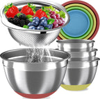 Mixing Bowls with Airtight Lids Set, 4 Stainless Steel Bowls Nesting Bowls & Colander, Kitchen Organizers and Storage Non-Slip Bottom, Size 1.5/2.0/2.5/4.5QT, Great for Mixing & Serving, Multicolor