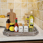 MAONAME Wood Serving Tray, Farmhouse Wooden Tray for Coffee Table, Octagonal Beaded Trays, Vintage Brown Decorative Trays for Living Room, Kitchen, 15.7" X 10.2" X 1.6"