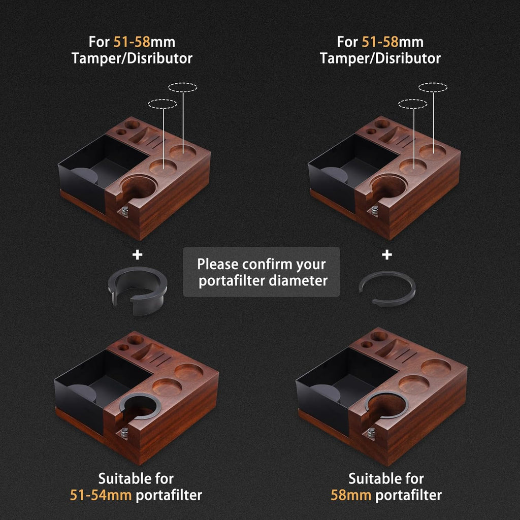 Espresso Knock Box, Walnut Tamping Station, 9 in 1 Coffee Organizer Box Fit for 51mm 54mm 58mm, Coffee Distributor & Portafilter, Espresso Accessories Kit