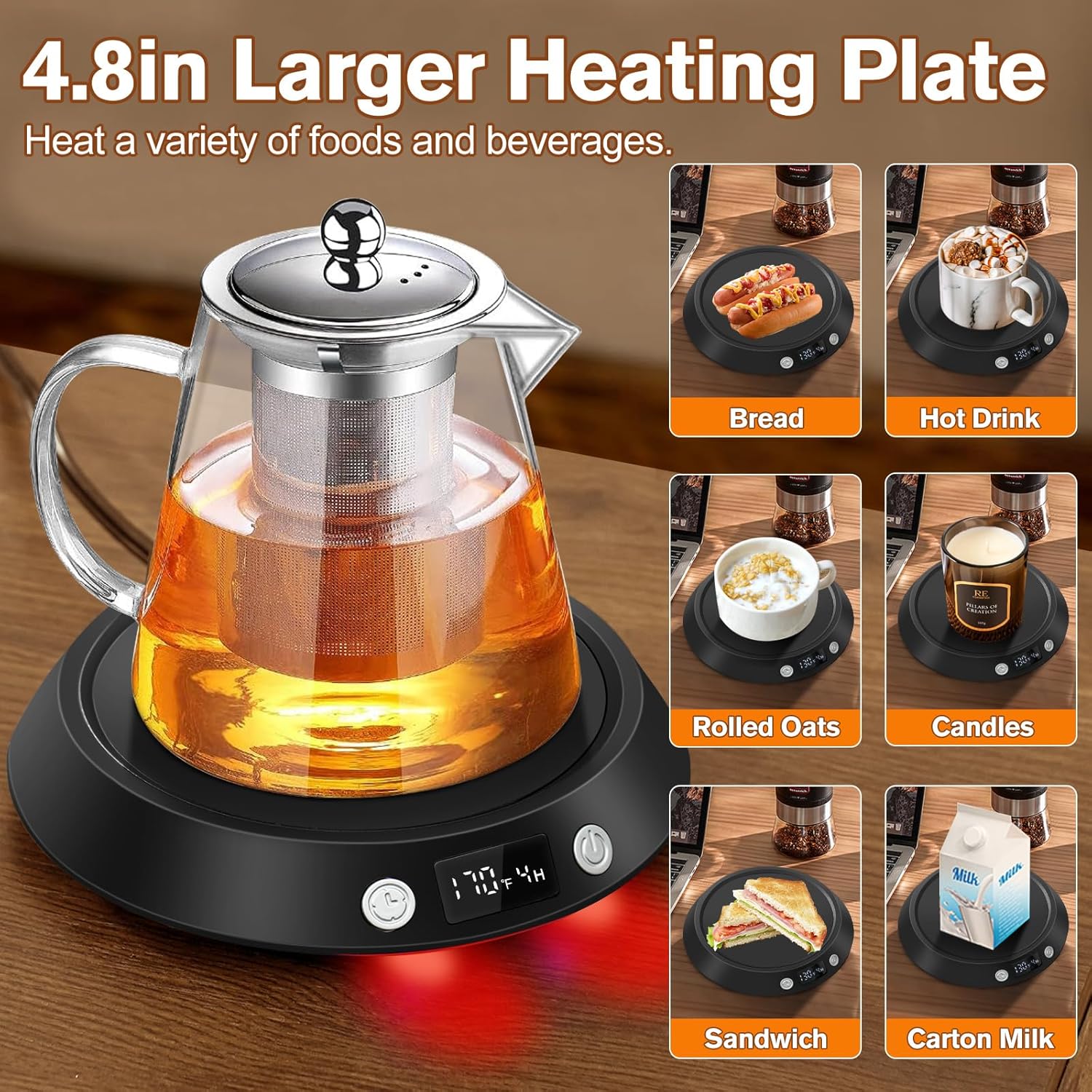 Coffee Mug Warmer - 55W Electric Coffee Warmer for Desk 3 Temp Settings & 2-9 Timer Smart Cup Warmer for Desk Candle Warmer Plate with LED Lights Beverage Tea Milk Warmer for Home & Office