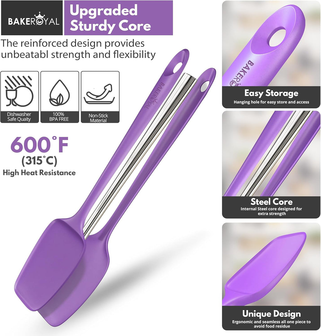 Silicone Spatula Set - 4-Piece Rubber Spatulas Silicone Heat Resistant 600°F for Everyday Task - Seamless Design Kitchen Spatulas for Nonstick Cookware - Purple