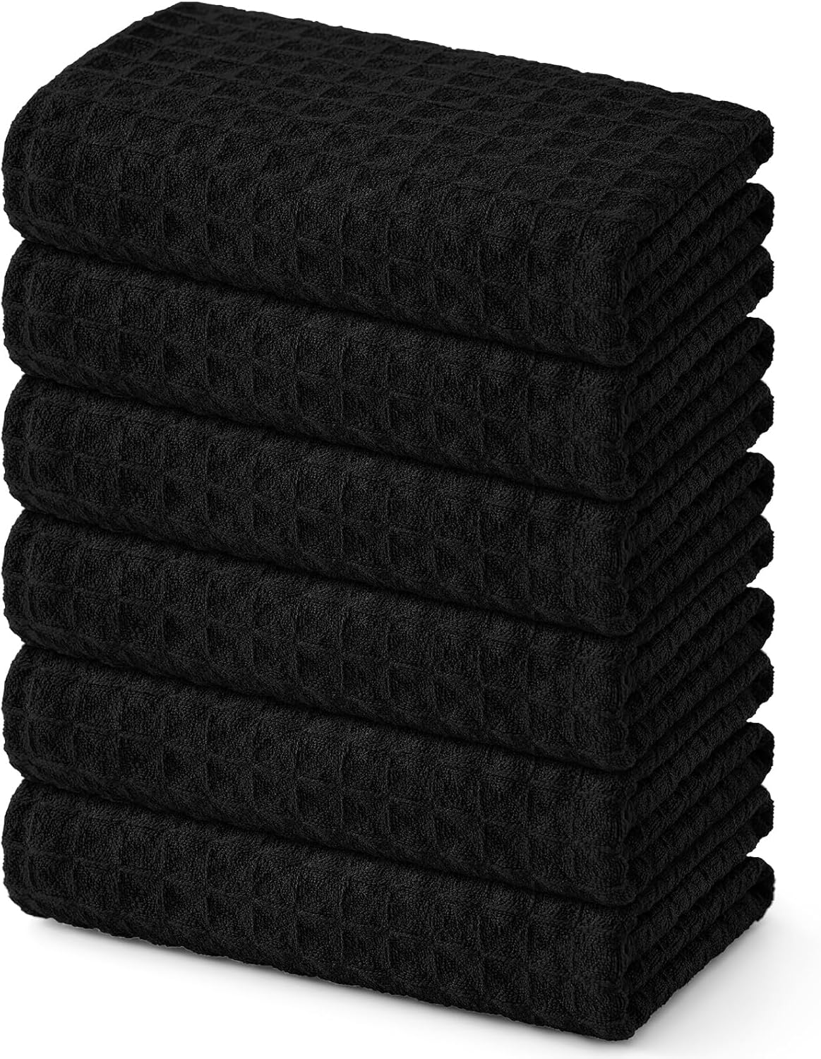 Homaxy Microfiber Waffle Weave Kitchen Towels, 16 x 28 Inch Ultra Absorbent and Solid Color Dish Towels, 6 Pack, Black