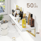 Dreamland Deep Floating Shelves for Wall, 30W x 8D Wall Shelves, Set of 2, 30 inch Floating Shelf with Sturdy Metal Brackets for Living Room, Bathroom, Bedroom and Kitchen, White with Gold Brackets