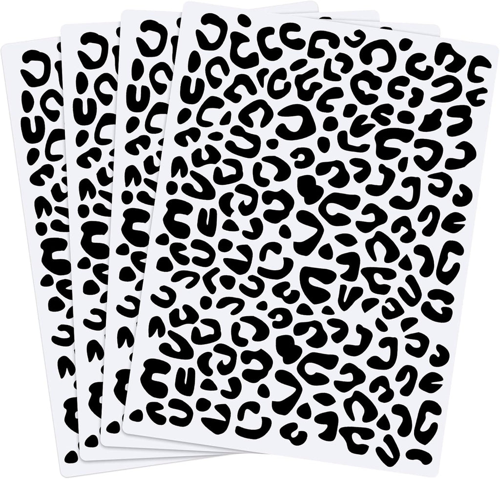 Zonon 4 Pieces Leopard Skin Stencil Reusable Cheetah Paint Stencil Template for Scrapbooking Fabric Drawing Tracing DIY Cake Furniture Wallpaper Floor Decor(5.9 x 8.3 Inch)