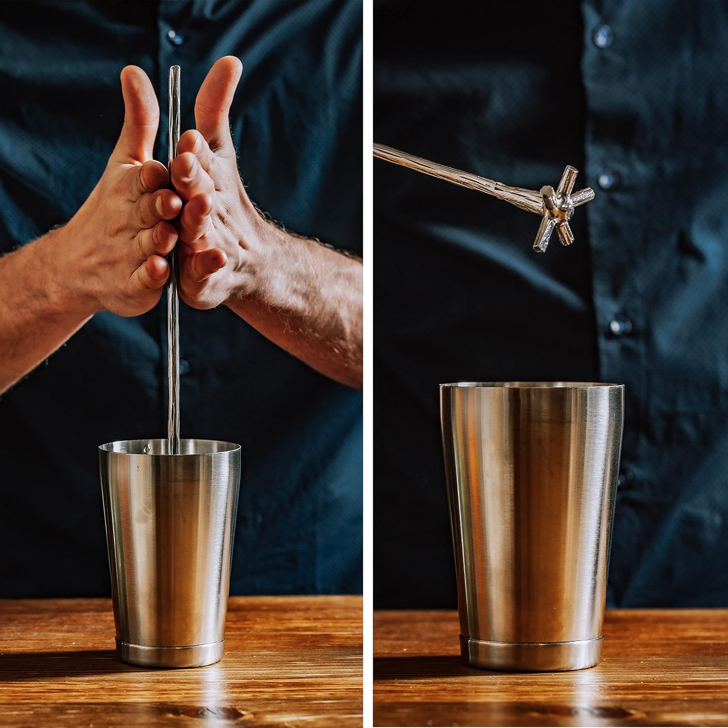 Piña Barware Swizzle Stick Stirrer - Stainless Steel with Handmade Wood-Grain Finish (Narrow Width, One Swizzle Stick)