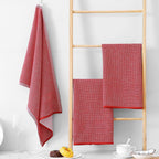 Homaxy Premium Kitchen Towels(18”x 28”, 12 Pack), Large Cotton Kitchen Hand Towels, Flat and Terry Dish Towels, 380 GSM Highly Absorbent Tea Towel Set with Hanging Loop, Red