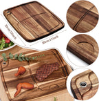Uiifan 1 Pcs Steak Plates with Juice Channel Wooden Steak Board Set Acacia Cutting Serving Board for Home Serving Eating Meat Dishes Snack Dessert, 13 x 11 x 0.6 Inch