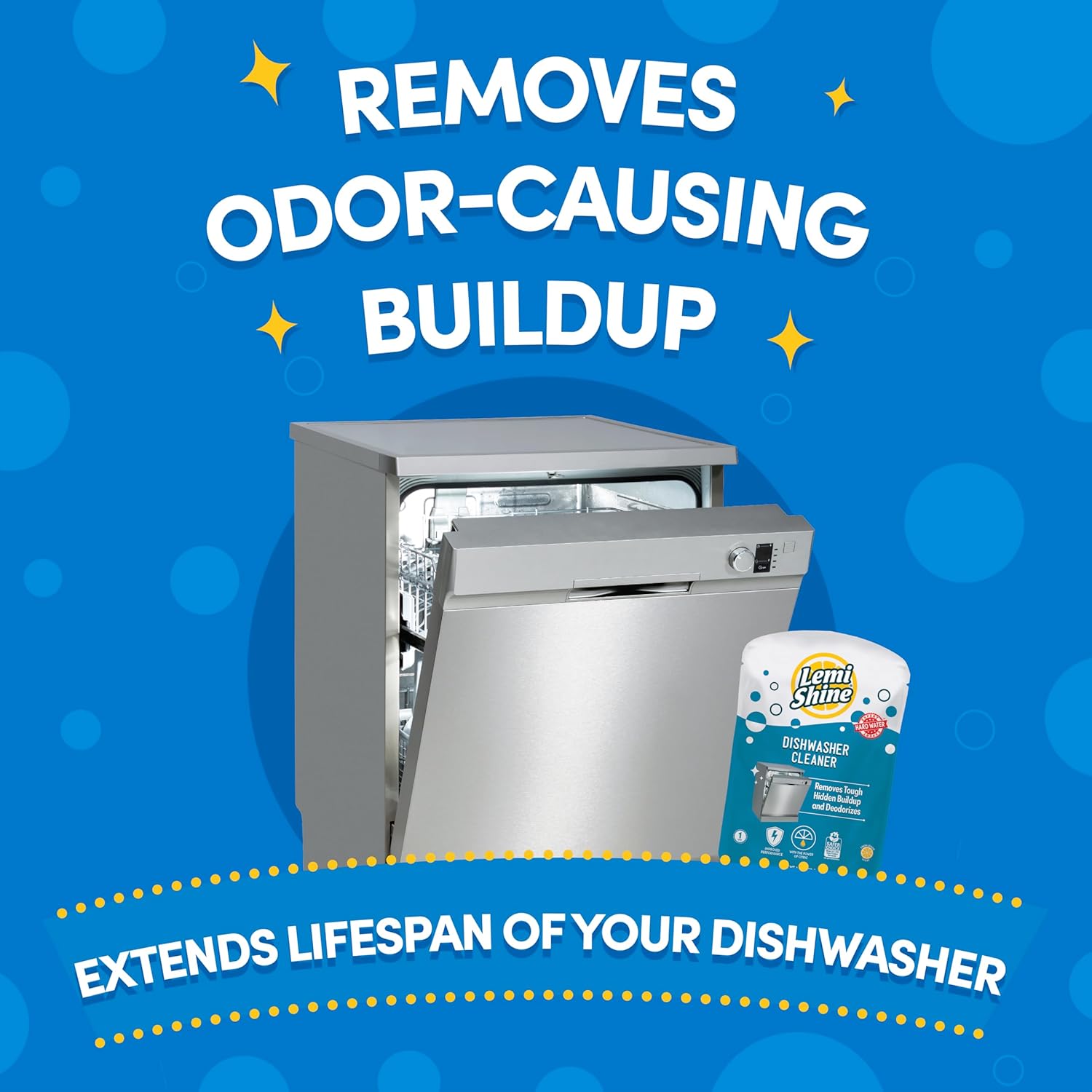 Lemi Shine Natural Dishwasher Cleaner - Dishwasher Cleaner and Deodorizer Powered by Citric Acid and a Natural Fresh Lemon Scent (1 Count)