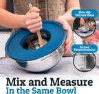 Priority Chef 6Pc Large Mixing Bowls With Lids Set with Non-Slip Bases, Stainless Steel Mixing Bowl Set, 6 Airtight Lids and 3 Graters, Blue