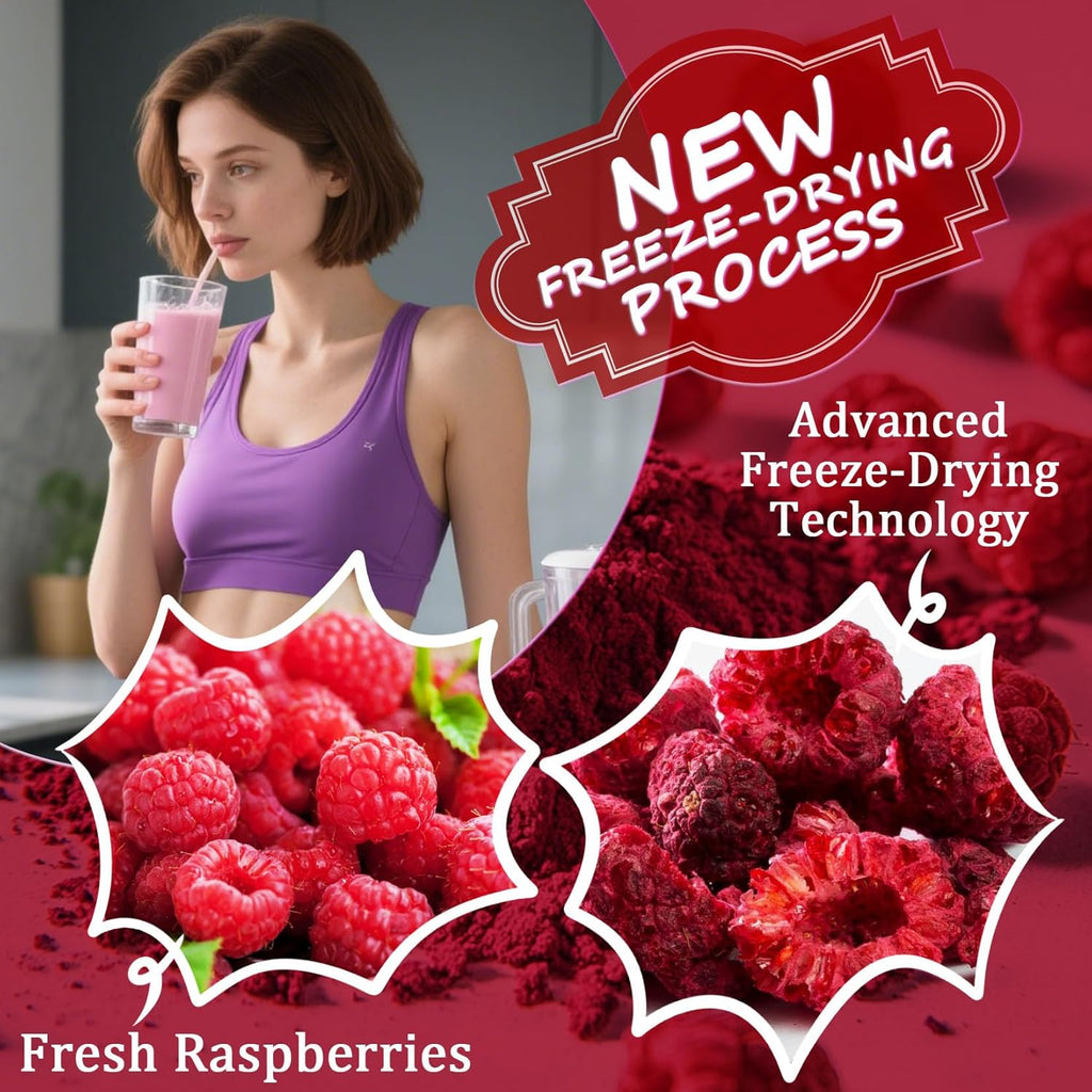 Raspberry Powder - 100% Natural Freeze Dried Raspberry Powder, No Additive Natural Food Coloring, Ideal for Baking, Smoothies, Beverages, Yogurt Bowls, Non-GMO, Vegan - 3oz