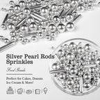 Silver Pearl Rods Sprinkles, Edible Sugar Candy Mix Size, 150g/5.29oz, Baking Cake Decoration, Food Grade, Cake Toppers, Easter, Celebration, Wedding Party Supplies