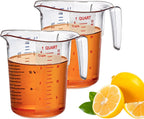 Amazing Abby - Melissa - 32-Ounce Plastic Measuring Pitcher (2-Pack), 4-Cup (1-Quart) Food-Grade Measuring Jug, Unbreakable, Stackable, Dishwasher-Safe, Great for Oil, Vinegar, Flour, and More