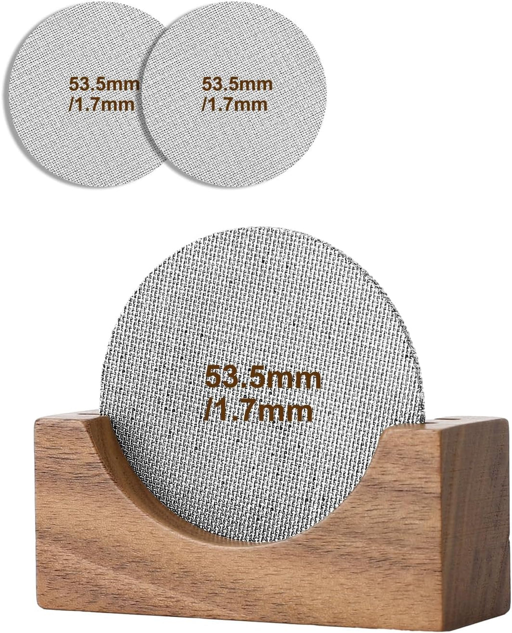 53.5mm Coffee Puck Screen & Walnut Puck Screen Holder, 316 Stainless Steel Espresso Filter for Espresso Portafilter, Professional Tool for Portafilter Filter Basket