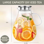 Glass Pitcher with Lid,88 Ounces -2500ml with Precise Scale Line, Hot/Cold Water Jug, Juice and Iced Tea Beverage Carafe with Lid