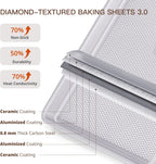 HONGBAKE 3 Pack Nonstick Ceramic Baking Sheet Pan Set for Oven, Non-Toxic Half/Quarter/Jelly Roll Pans with Diamond Texture, Heavy Duty 0.8mm Aluminized Steel Cookie Trays for Cooking, Light Grey