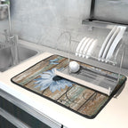 Rustic Daisy Dish Drying Mat for Kitchen Countertop 18x24 inch Blue Sunflowers on Wooden Board Dish Drainer Mats Fast Drying Country Vintage Style Shabby Chic Flower Dish Drying Pad Decor Large
