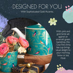 Portmeirion Sara Miller Chelsea 12oz Tea Cup, Emerald Green - Fine China Coffee Mug with Hummingbird Motif - Elegant Tea Party Cup for Afternoon Tea Moments - Great Gift for Her/Mother